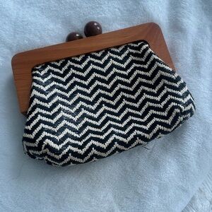 Chevron Patterned Clutch Bag - Black and Cream